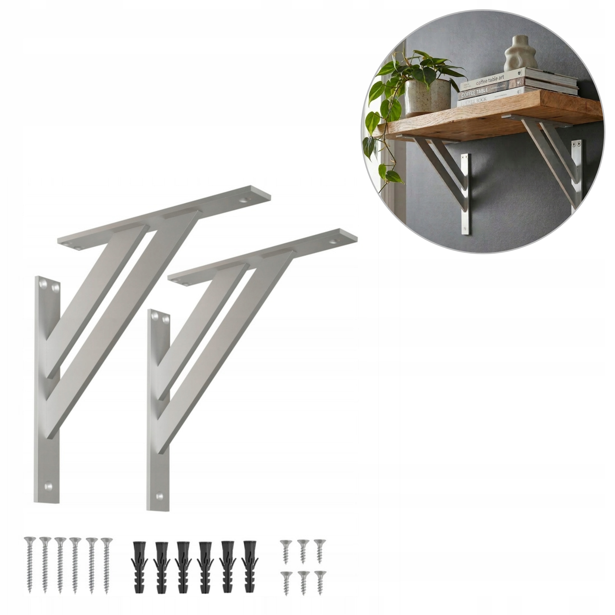 2 x Konzole Na Polici Podpěrka Pod Poličku Držák Loft Aluminium 240 mm Vruty
