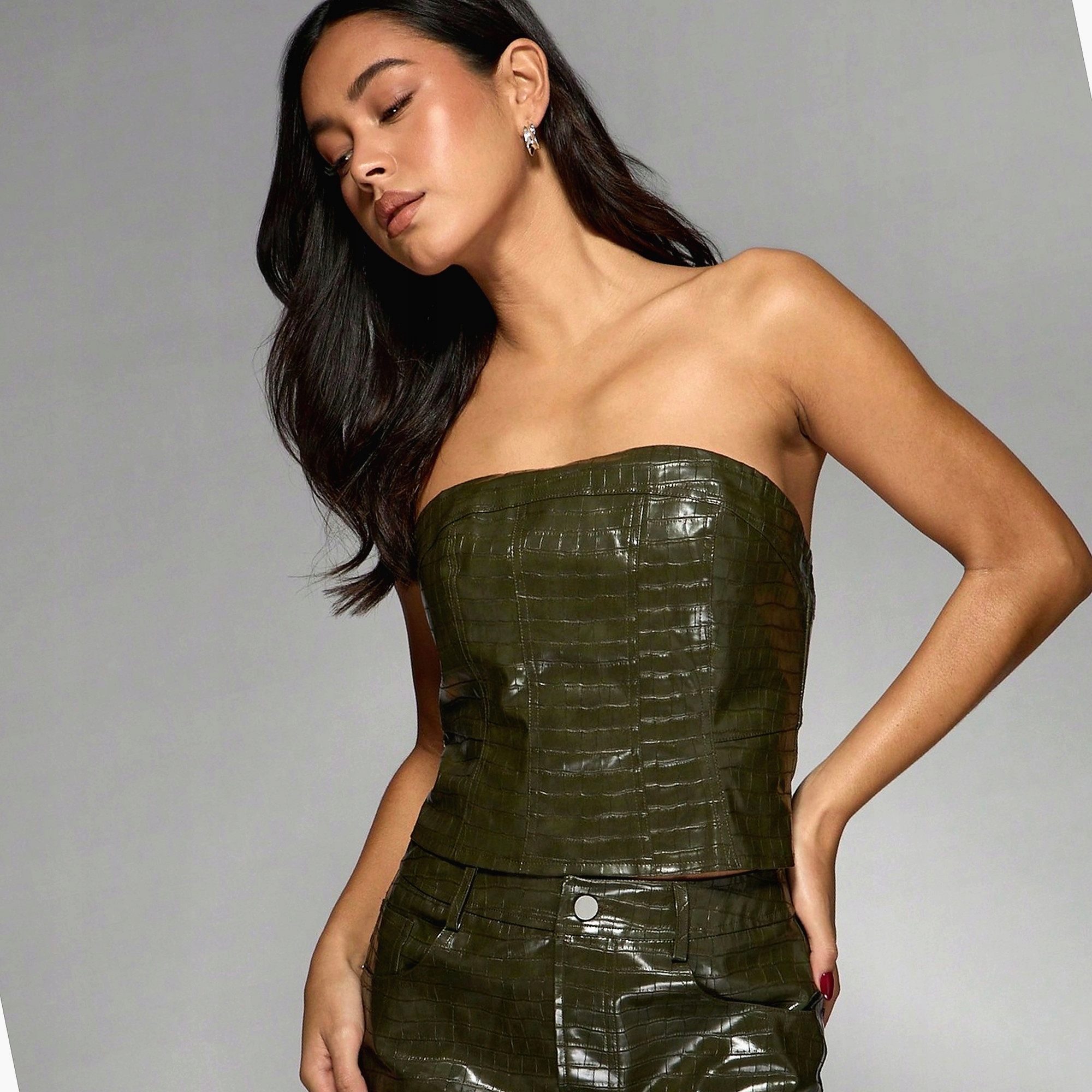 Khaki sukně Krokodýlí kůže Imitace Dámské Z Eko-kůže Krátká M 38