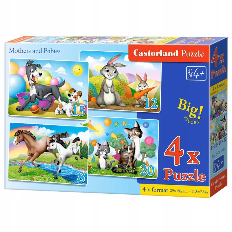 

Puzzle 4W1 Zwierzęta Psy Koń Koty 4+ Castor