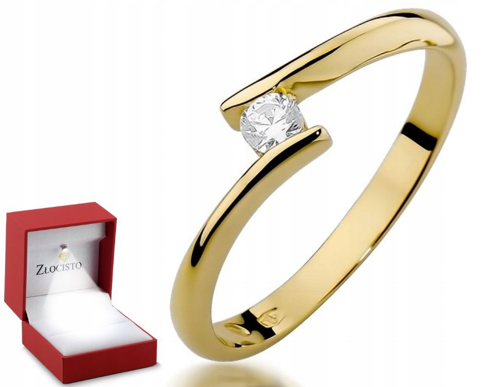 Złoty Pierścionek Brylant 0,09CT 585 Grawer