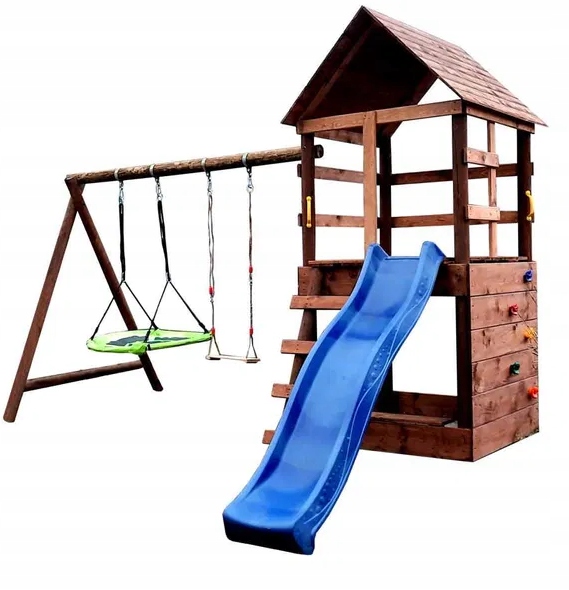 PLAC ZABAW DREWNIANY DO OGRODU WESOŁY Z DOMKIEM Wiek dziecka 3 lata +