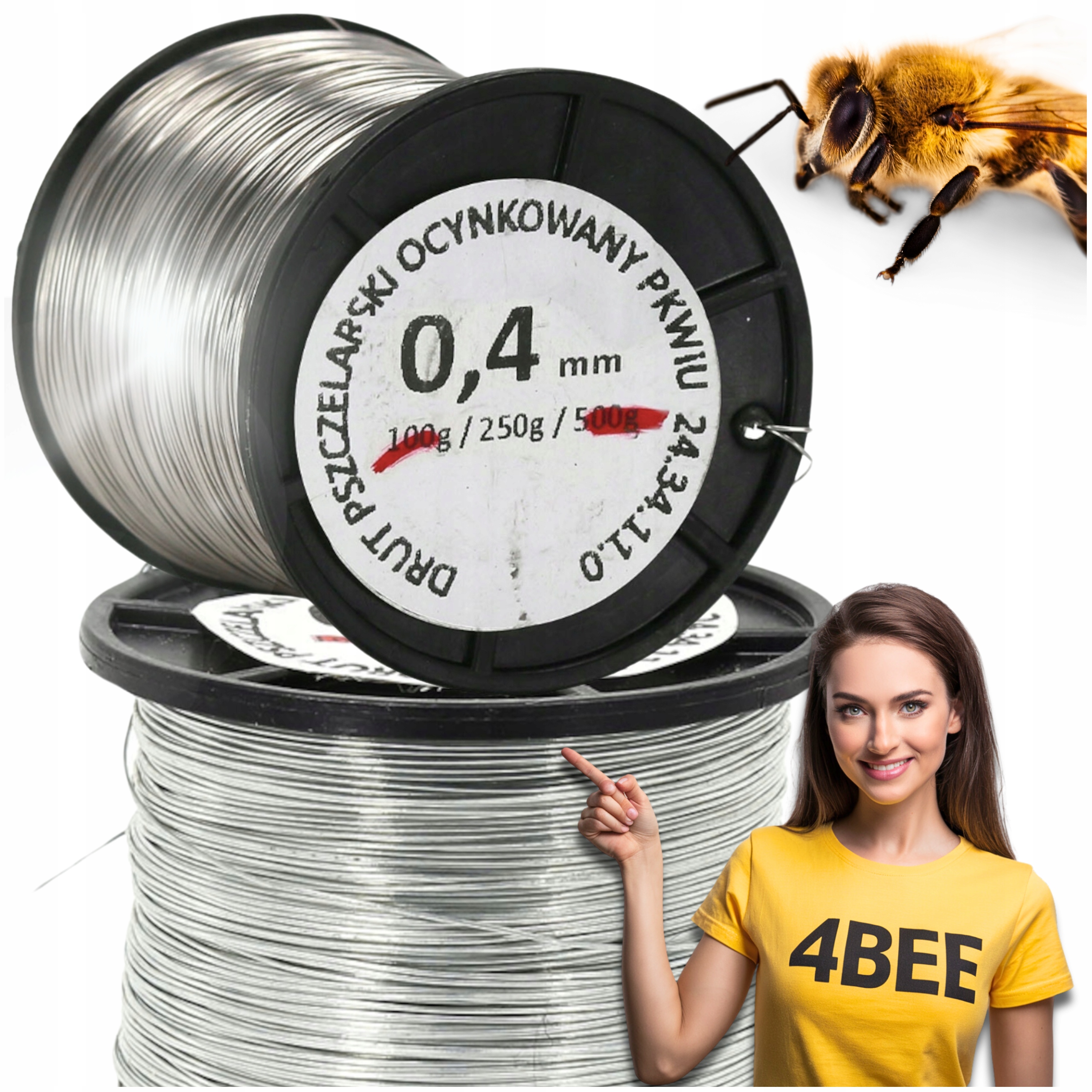 Drut pszczelarski do ramek pszczelich nierdzewny 0,4 mm 100g długość 100m