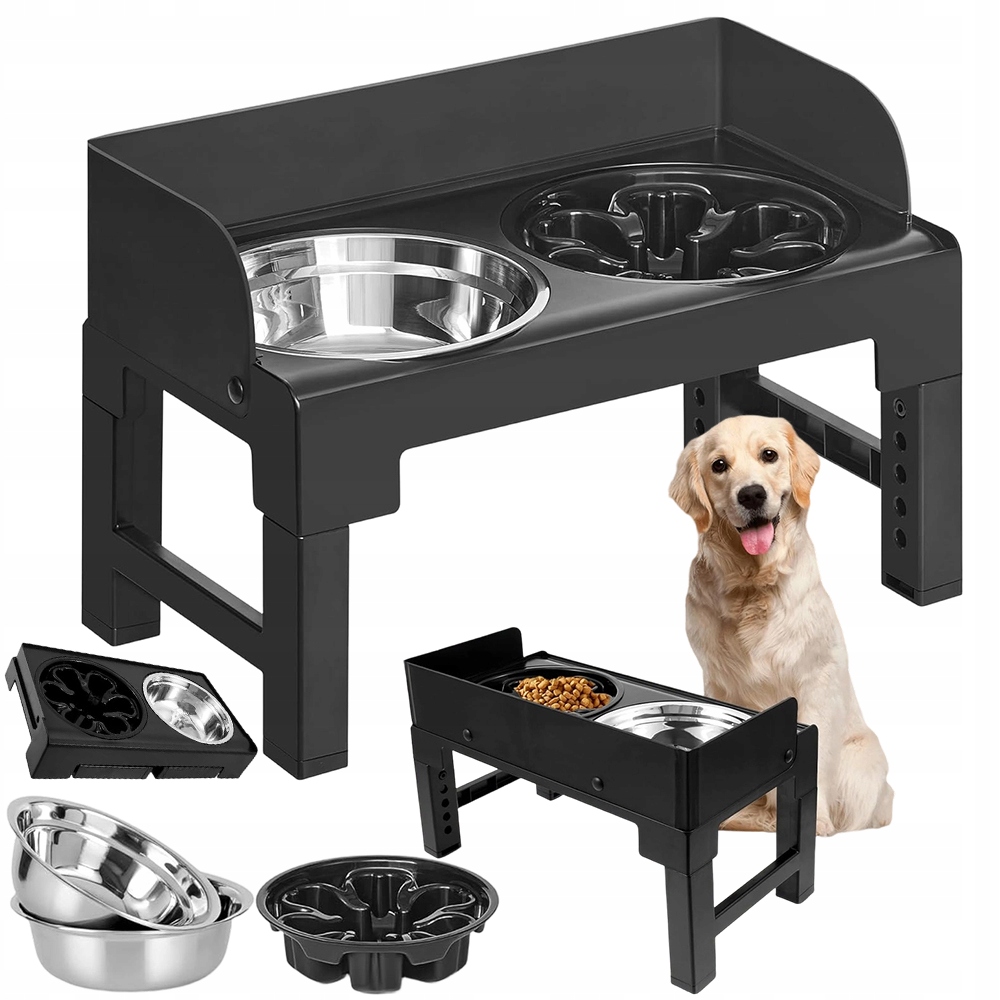 Výškově Nastavitelná Krmná Stanice S Miskou Volného Jídla, Černá