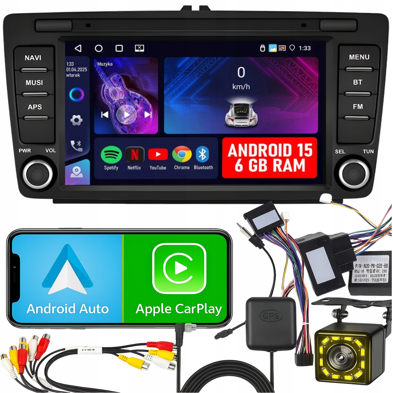 Radio pro Škoda Octavia II Roomster Yeti Rapid Superb Android CarPlay WiFi
