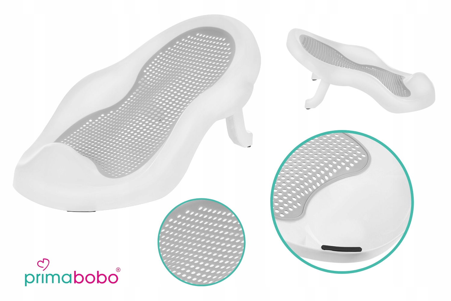 Wanienka Składana PREMIUM dla dziecka, STELAŻ, termometr LCD, FOTELIK Kolor Odcienie szarości i srebra