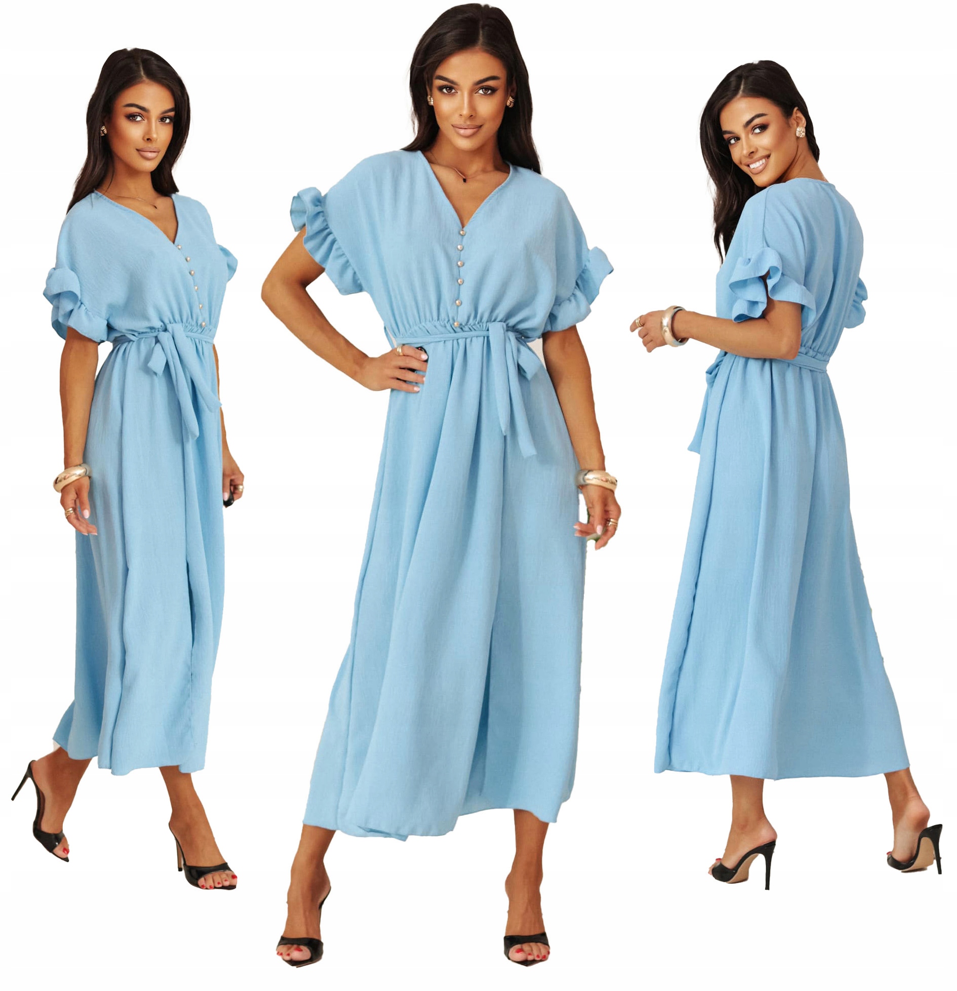 Sukienki Damskie zwiewna Midi Rozkloszowana długa na lato błękit