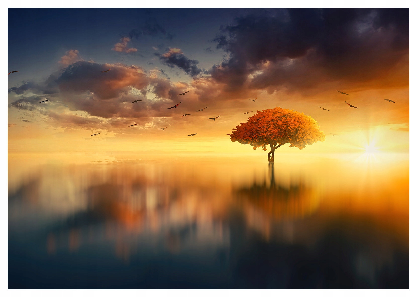 Fototapeta Podzimní strom jezero ptáci krajina harmonie 400x280 lepidlo