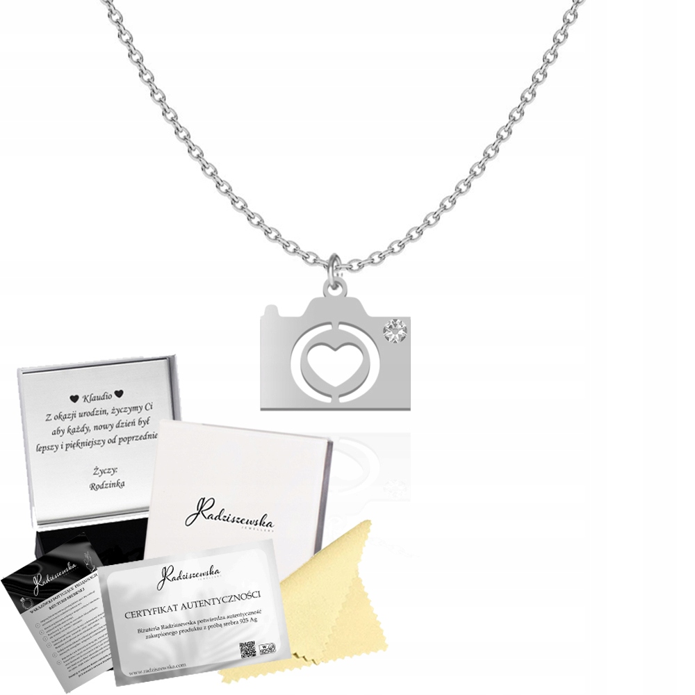 Náhrdelník Fotoaparát Stříbro 925 Dárek Žena Dedikace Bonus