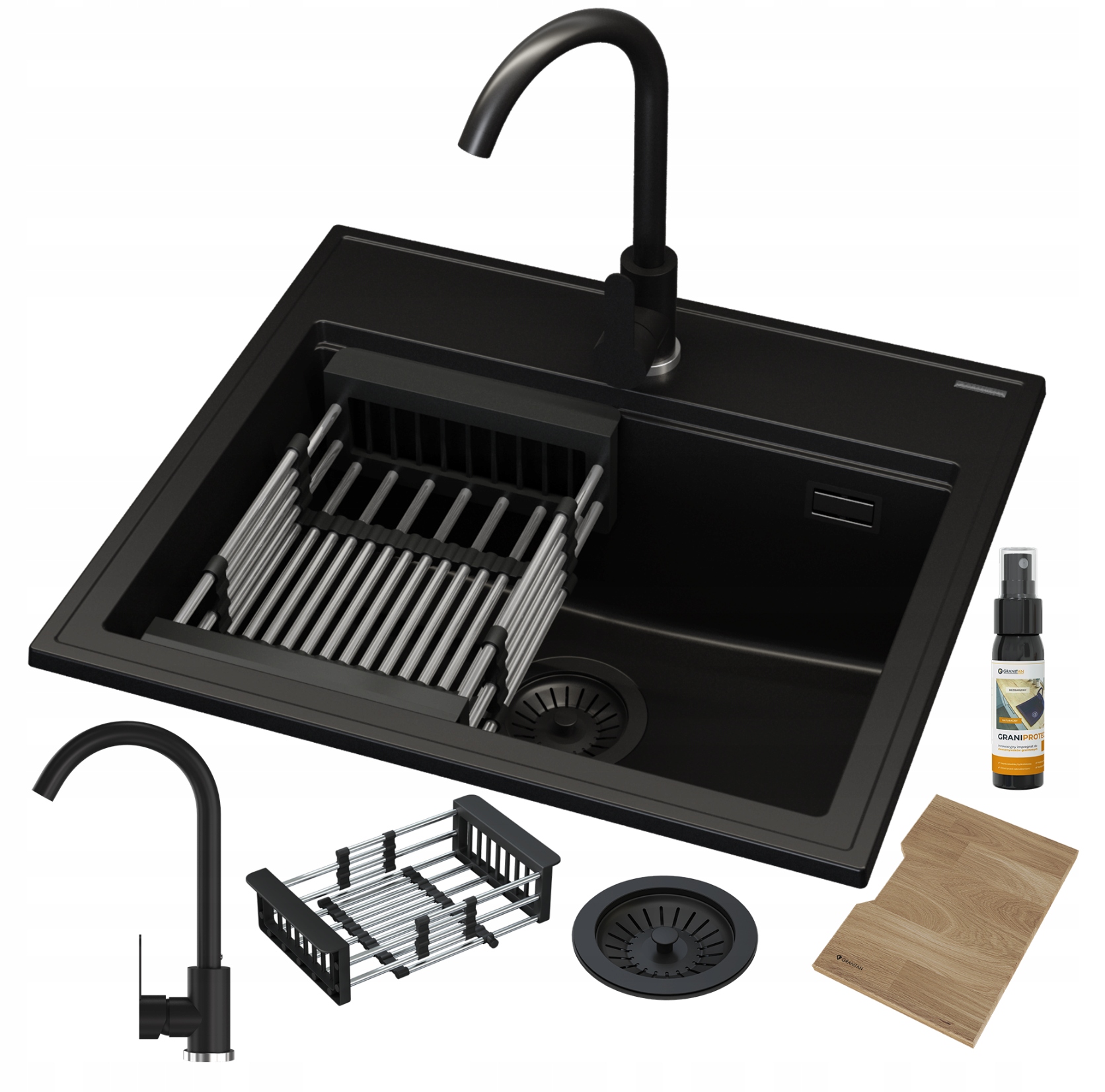 Dřez Černý Odkapávač Kohoutků Sifon Foxal