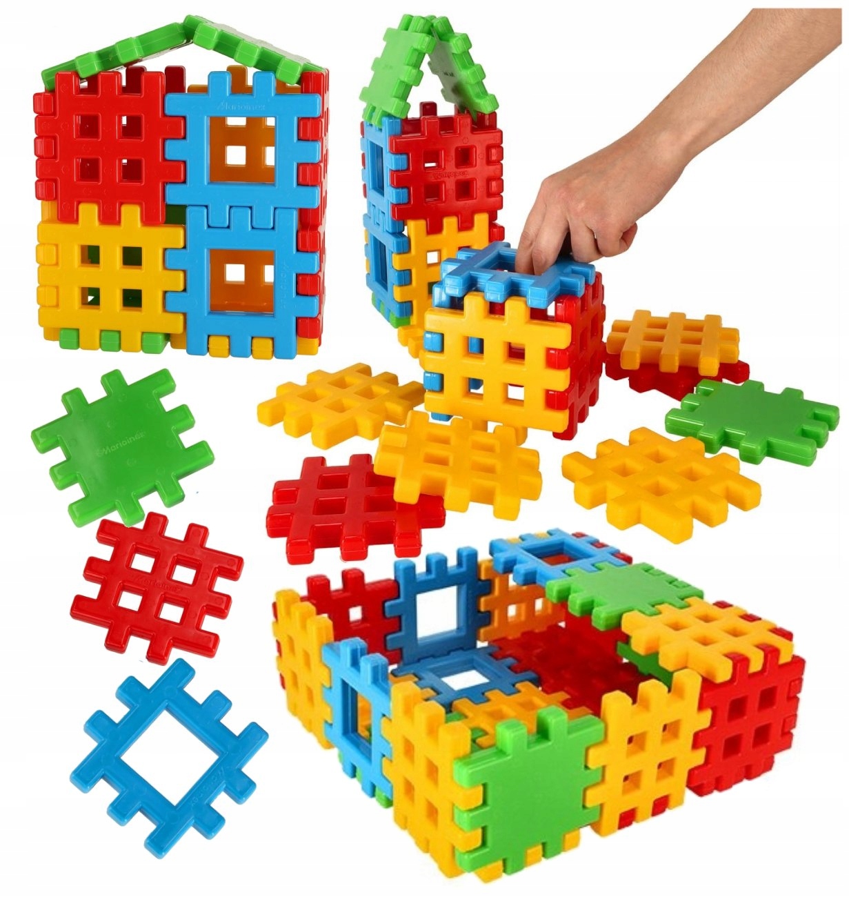KLOCKI KONSTRUKCYJNE WAFFLE DUŻE ZESTAW DLA DZIECI 48 ELEMENTÓW