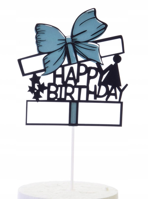 

Topper Happy Birthday Niebieska Kokarda