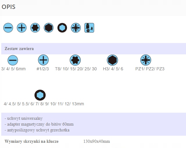 Zestaw uniwersalny bitow klucze nasadowe HQ typ2 Number of Elements single