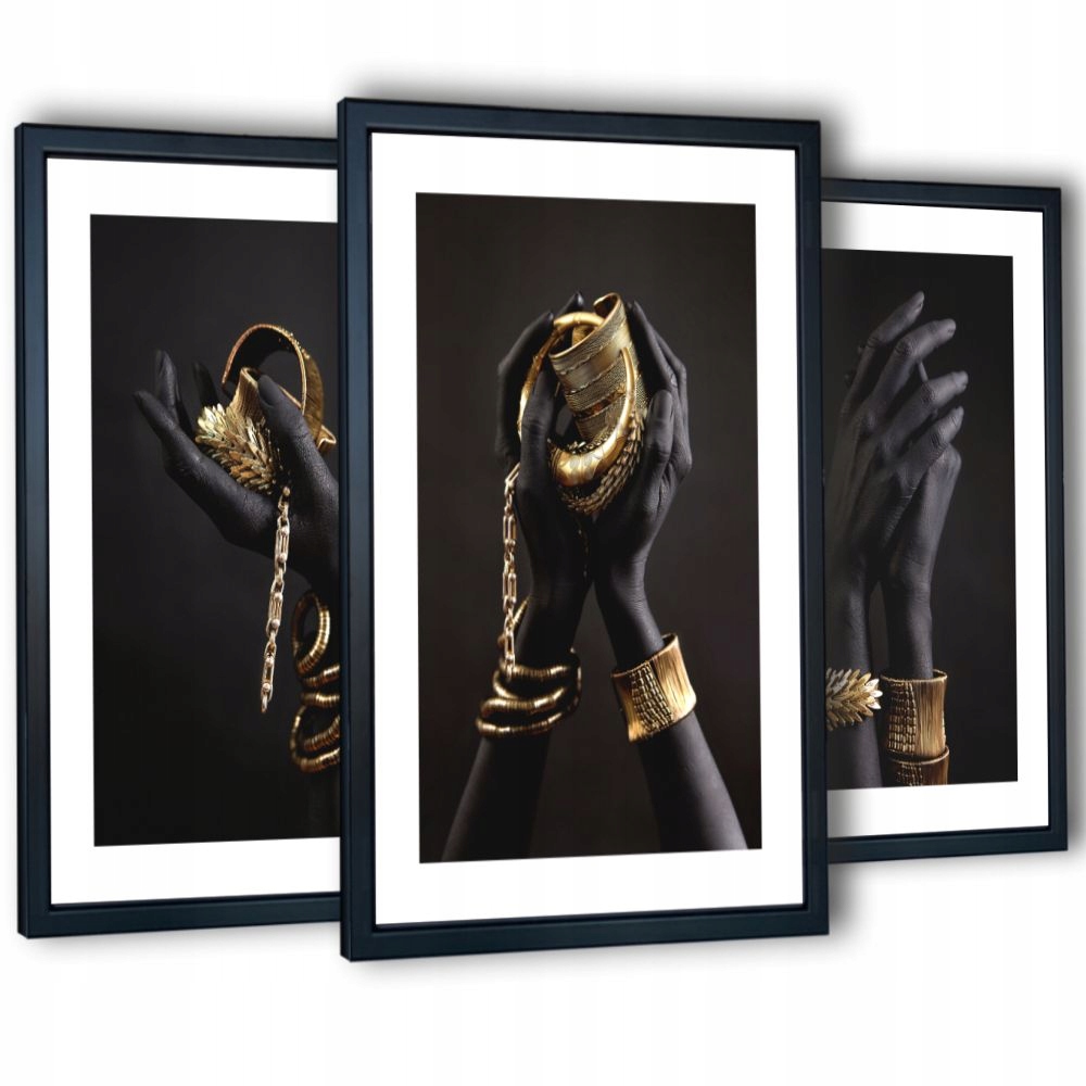 

3 obrazy do salonu plakaty ramy black hands 129x63