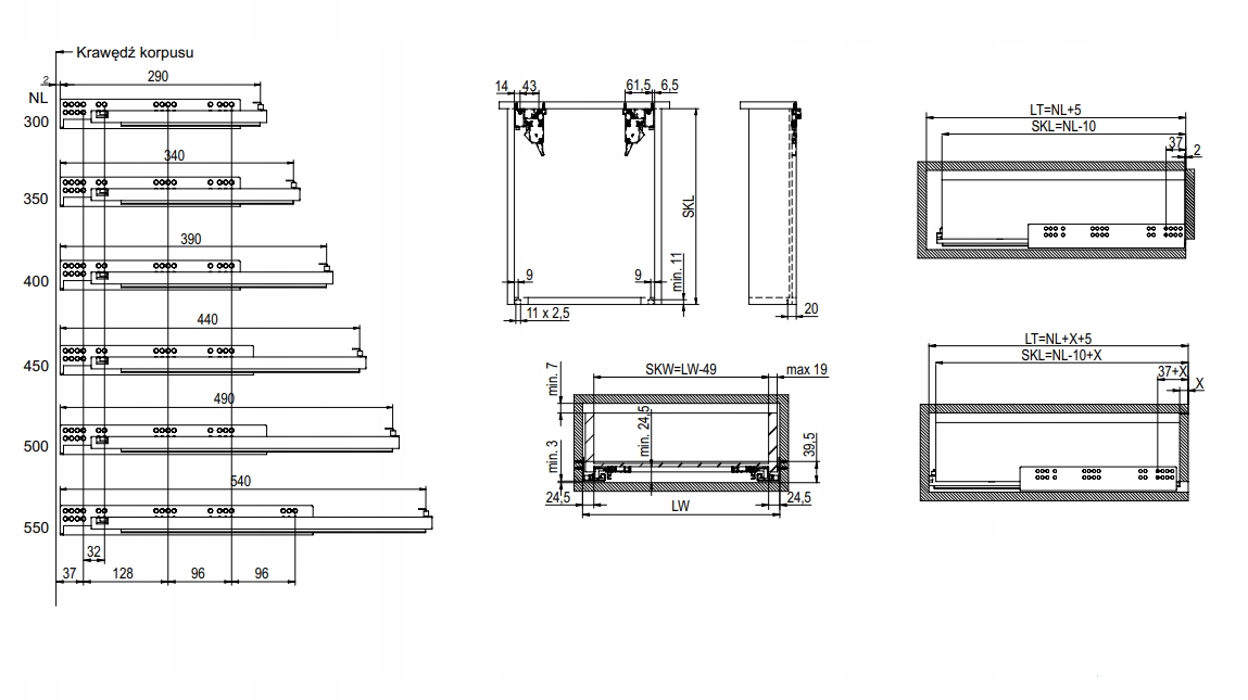 PROWADNICA REJS COMFORT SLIDE L600 PEŁNY WYSUW DOCIĄG 3D Kod producenta TH03.1206.01.062