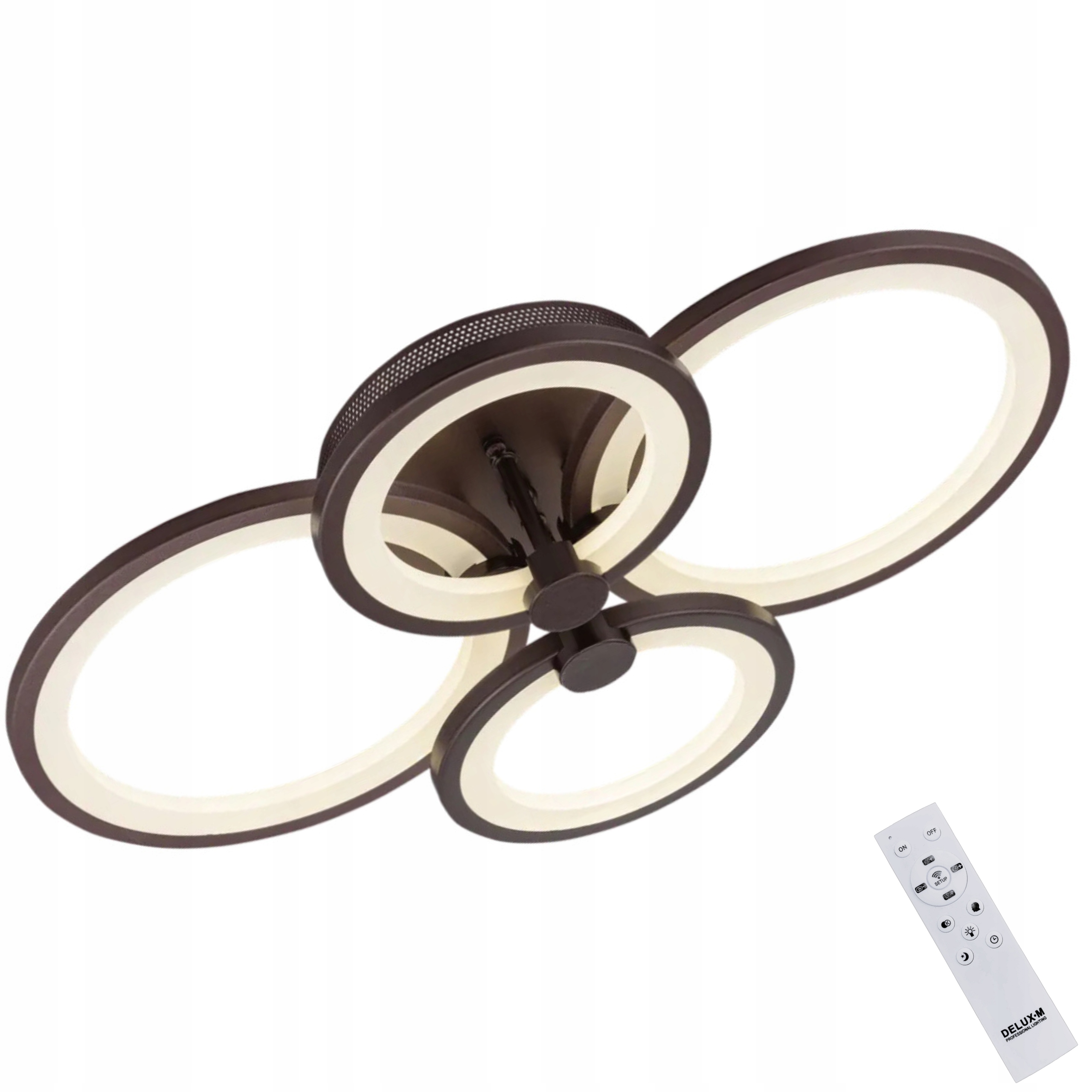 LAMPA SUFITOWA 4 ringi plafon czarna wisząca ŻYRANDOL LED + PILOT 50W 61cm