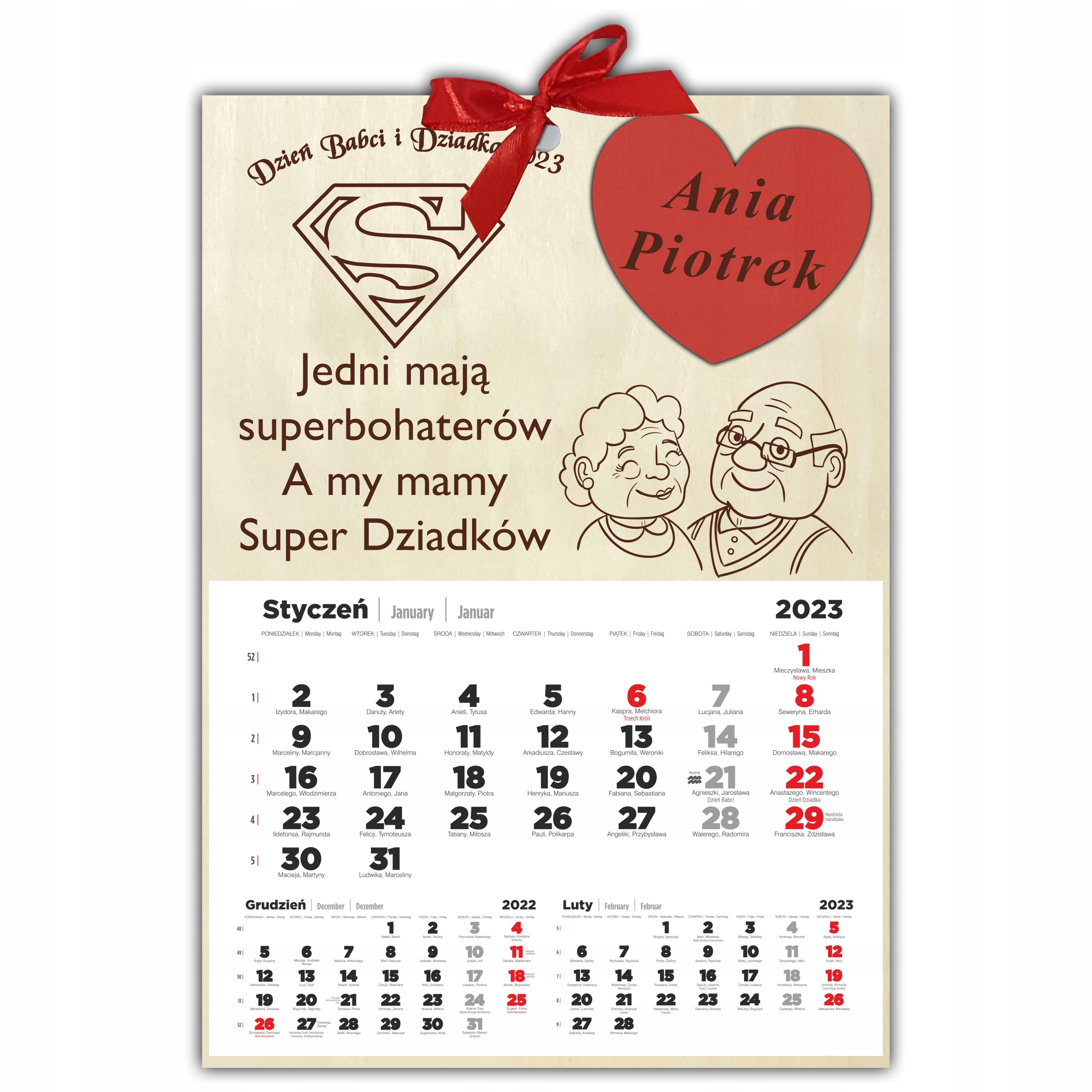 

na Dzień Babci i Dziadka kalendarz +imiona