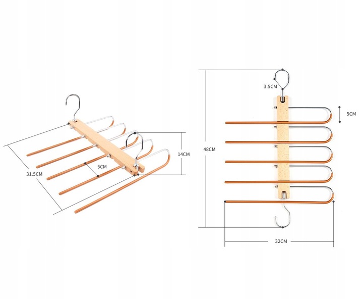 WIESZAK NA SPODNIE SPÓDNICE WYSUWANY 5 PAR JASNY Marka bez marki