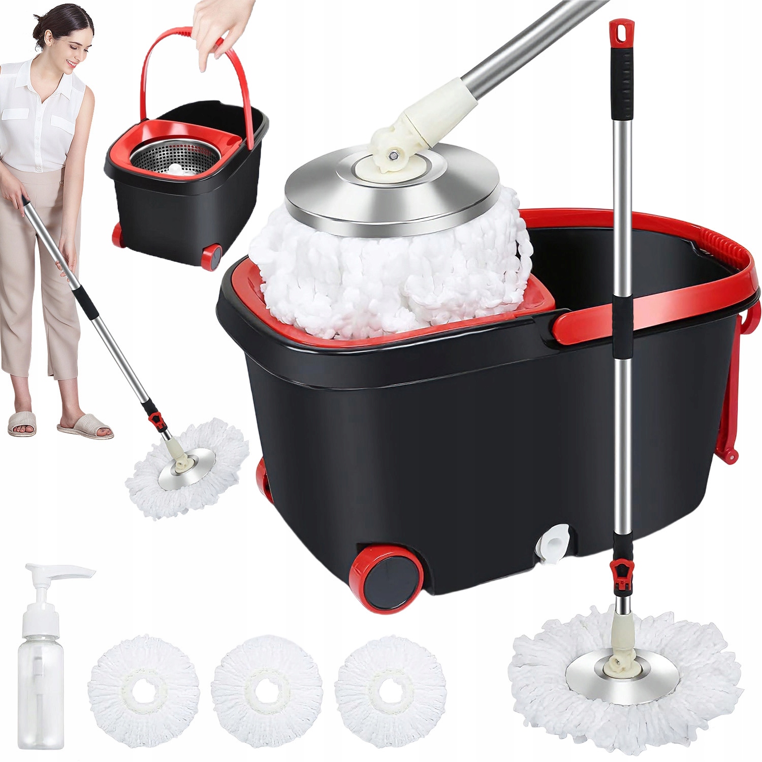 Levně Rotační Mop 360 Spin Turbo 2V1 2 Vložky Z Mikrovlákna Bonus