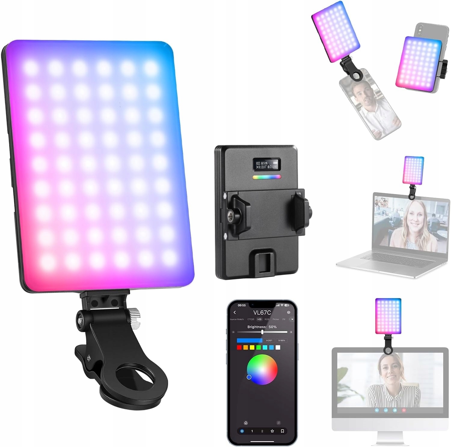 Rgb Led lampa 5W Selfie Vlog Klip na telefon Smartphone 1/4 Iso Bluetooth