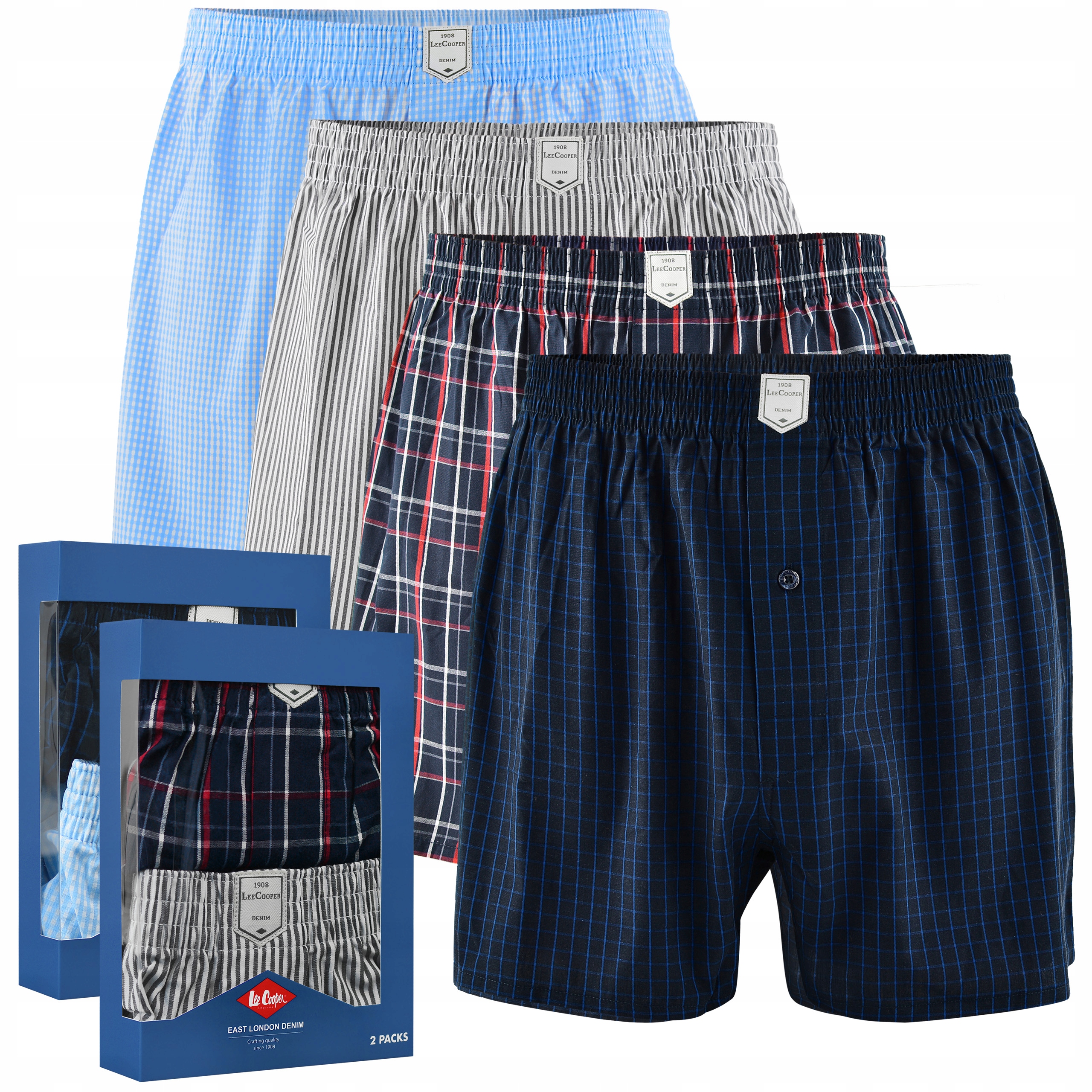 Pánské boxerky Lee Cooper Loose Fit, sada 4 ks, Bavlna kostkované, Námořnická Modrá , velikost M