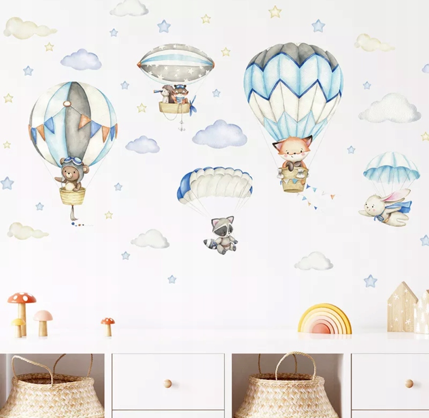 NAKLEJKI NA ŚCIANĘ ścienne ZWIERZĄTKA BALONY 93x54 Długość 93 cm