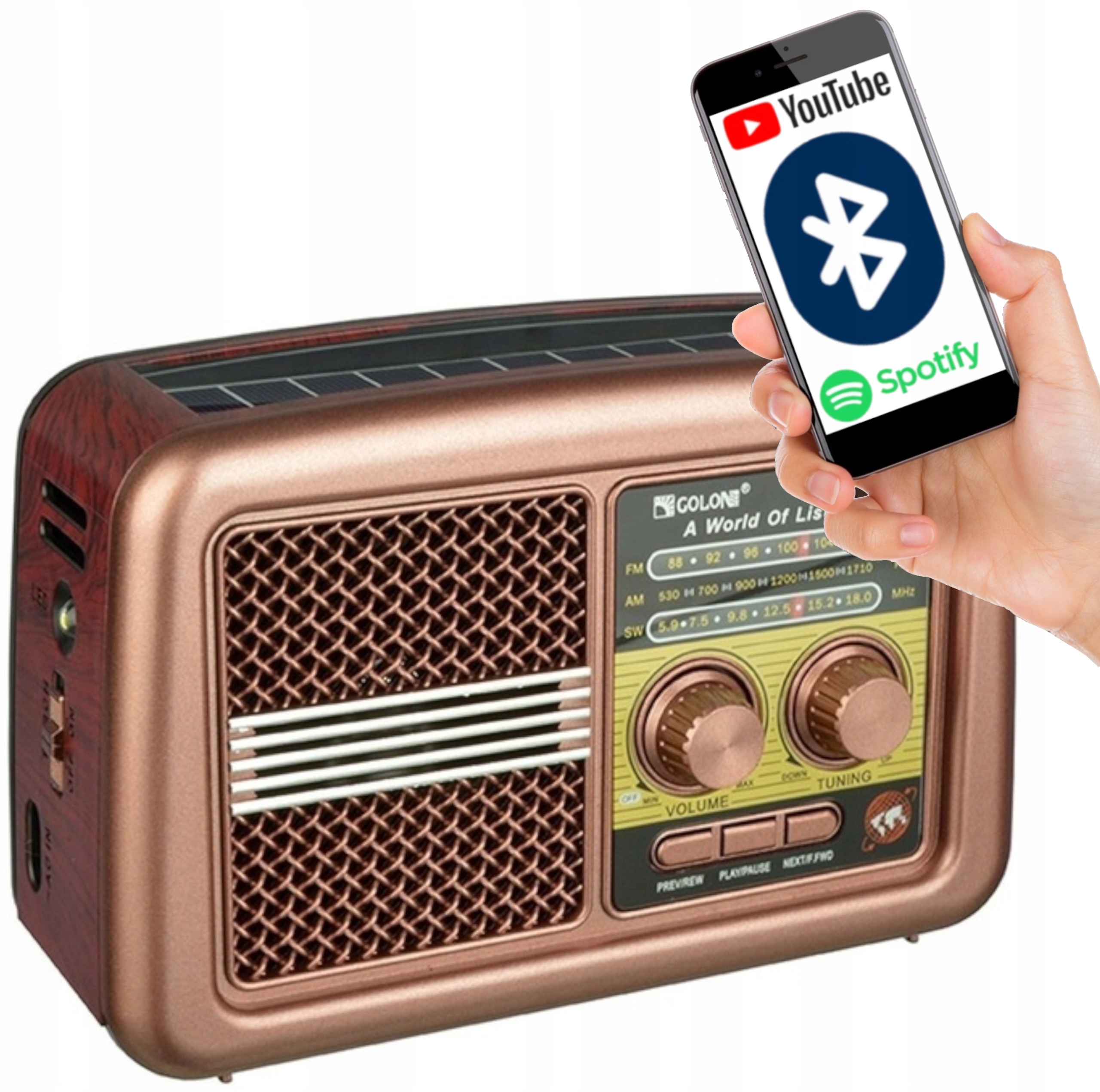 RADIO KUCHENNE BUDOWLANE PRZENOŚNE RETRO BLUETOOTH SOLAR USB
