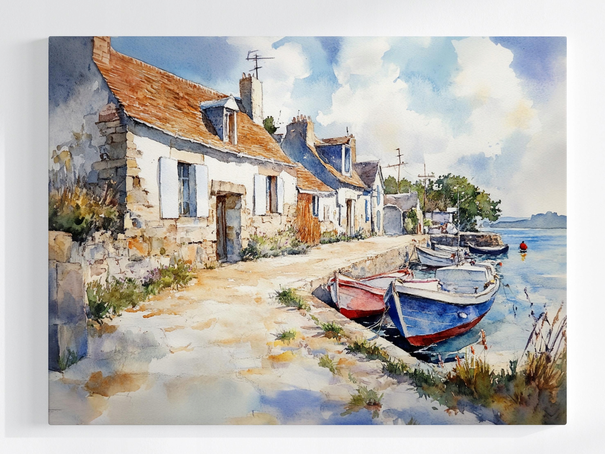 Obraz Na Plátně Canvas Rybářská Vesnice Bretaň Moře Akvarel 80x60