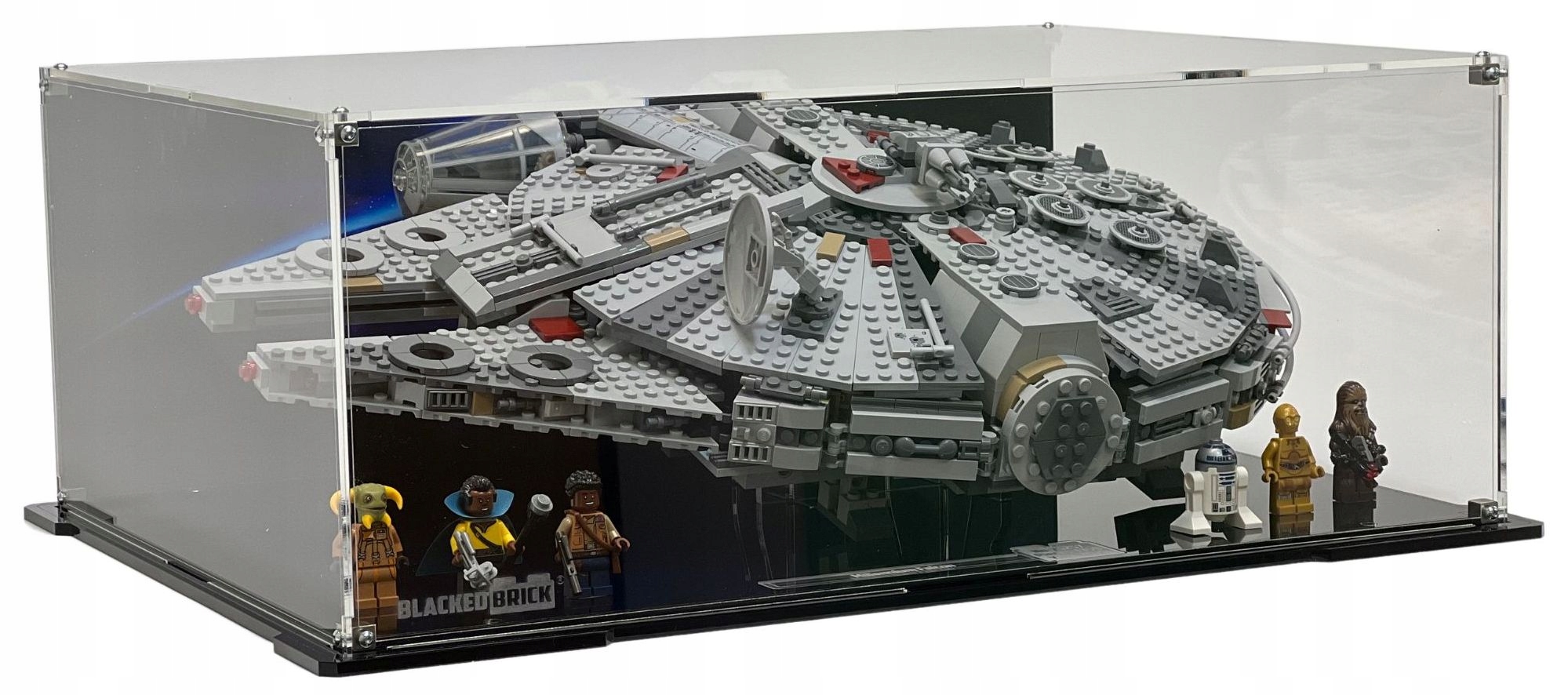 Horizontálna vitrína s pozadím Blacked Brick pre Lego 75257 Star Wars Sokol