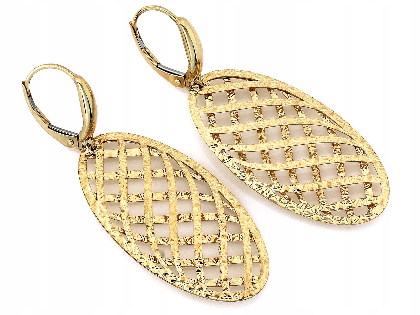 Zlaté Náušnice ryzost 585 s prolamovanými oválnými tvary 4,61 g, závěsné, pro ženy, Dárek