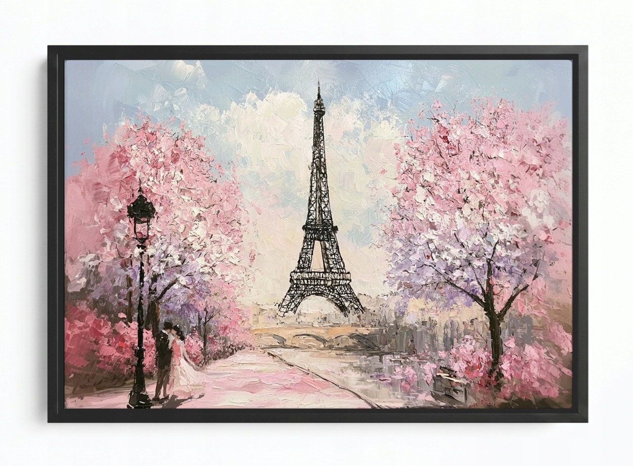 Obraz Rám Americký Box Paříž Eiffelova Věž Stromy Květiny Jaro Léto 60x40