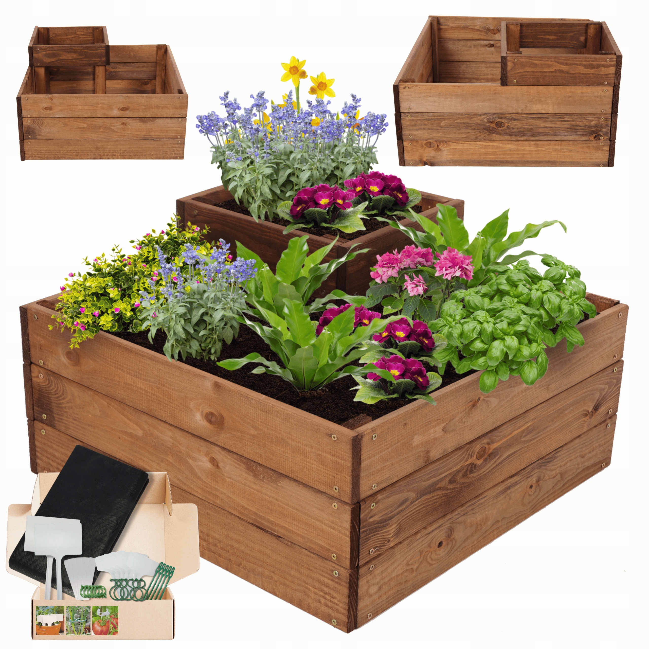 Rohový kaskádový květináč zeleninový záhon bylinkový záhon pařeniště dřevěný eko 36x60x60