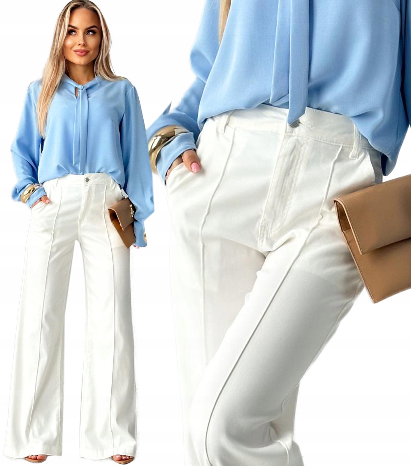 Elegantní dámské kalhoty Švédy Wide Leg kant prošití hedvábí M Haidi