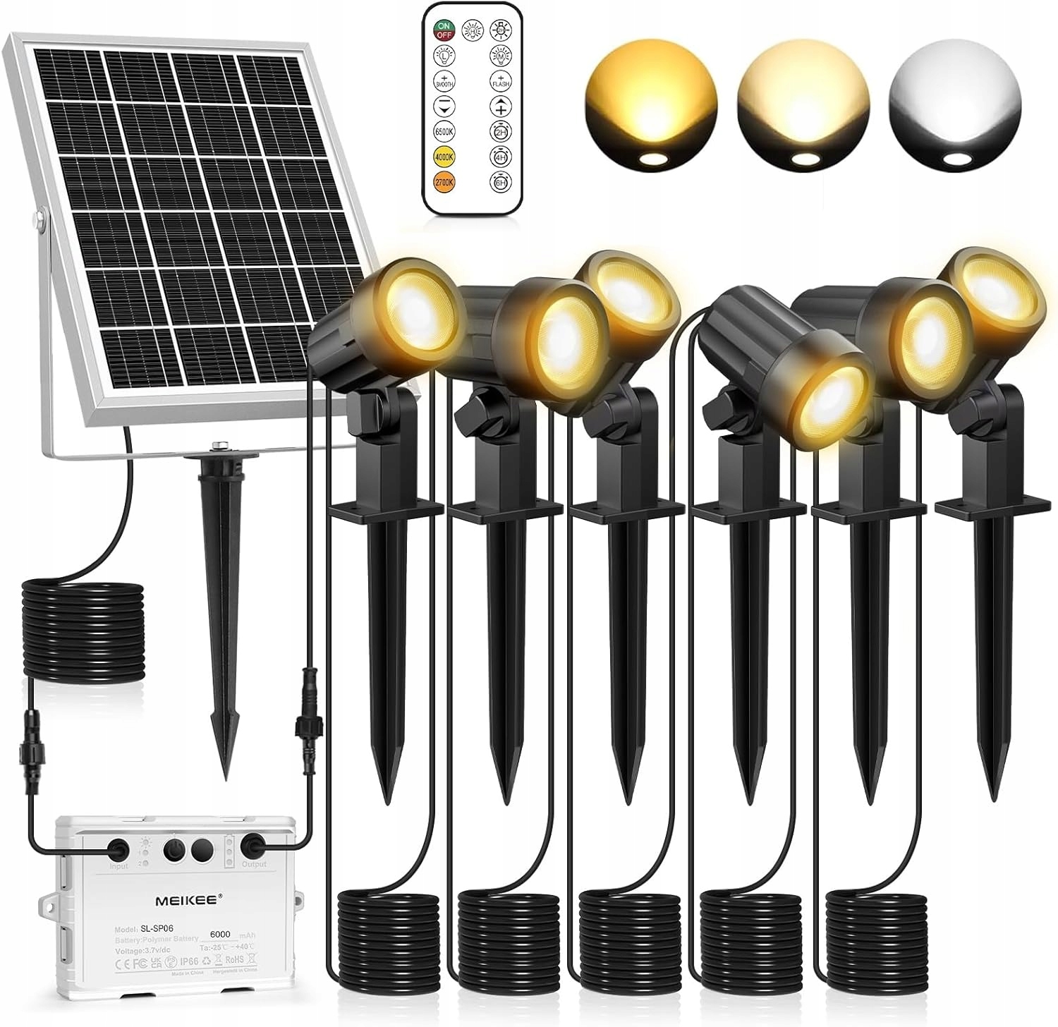Meikee Solárne reflektory 2700-6000K, IP66 Vodotesné 6 Kusov diaľkové ovládanie