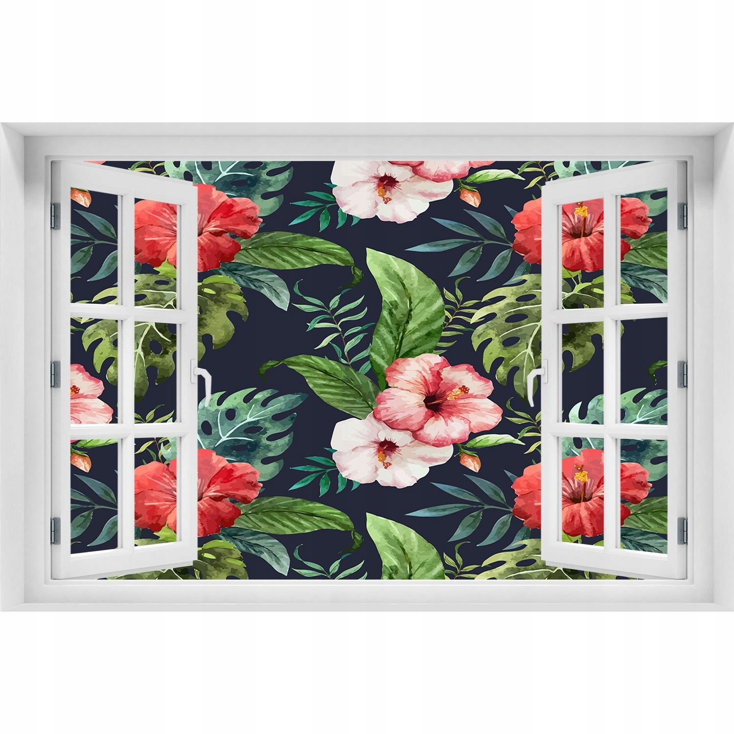 

3D Okno Naklejka ścienna Tropikalne kwiaty 90x60