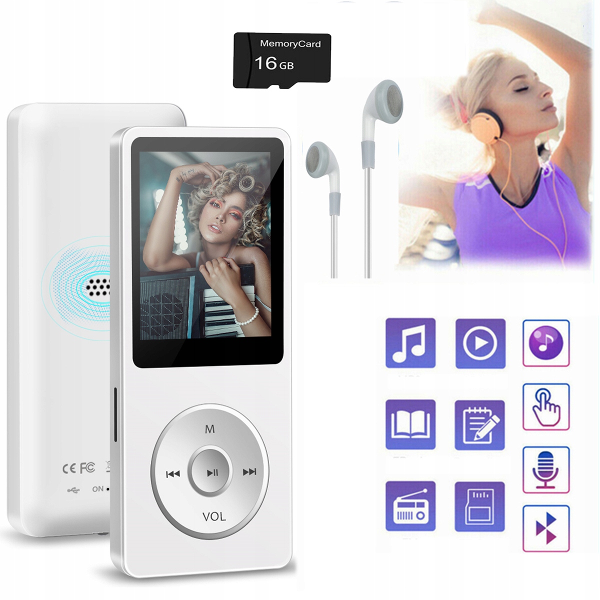 ODTWARZACZ HIFI BLUETOOTH 16GB RADIO SPORT AUDIOBOK MP3 MP4+SŁUCHAWKI Stan opakowania oryginalne