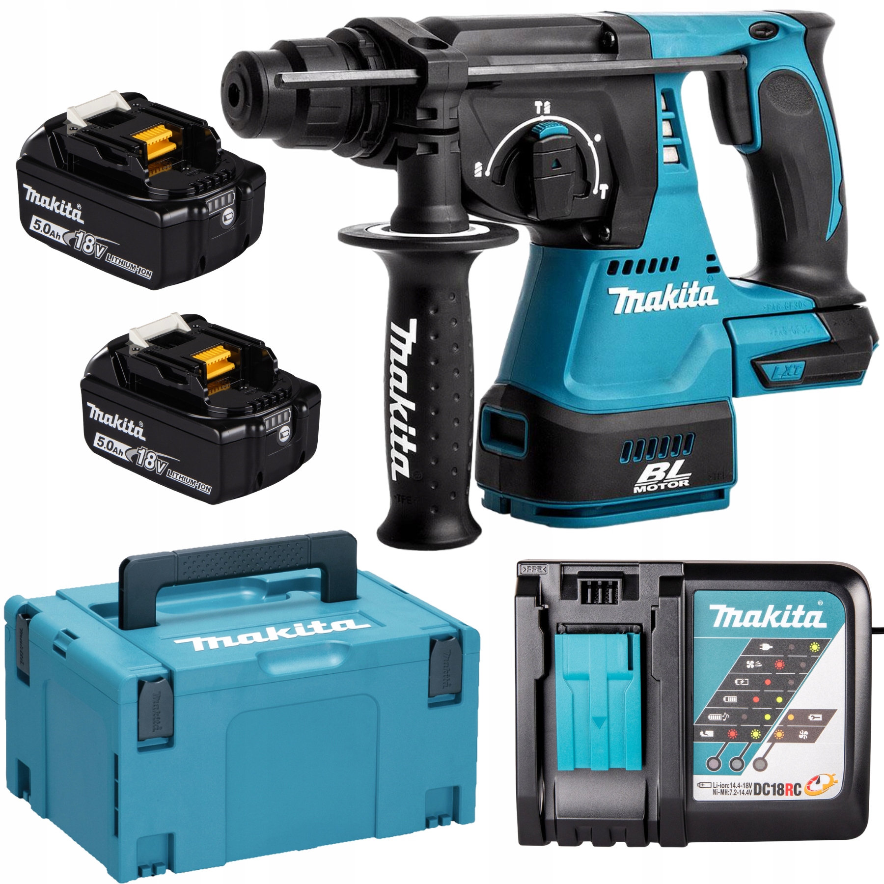 Makita Młotowiertarka młot 2J 18V 2x Akumulator 5,0Ah Ładowarka
