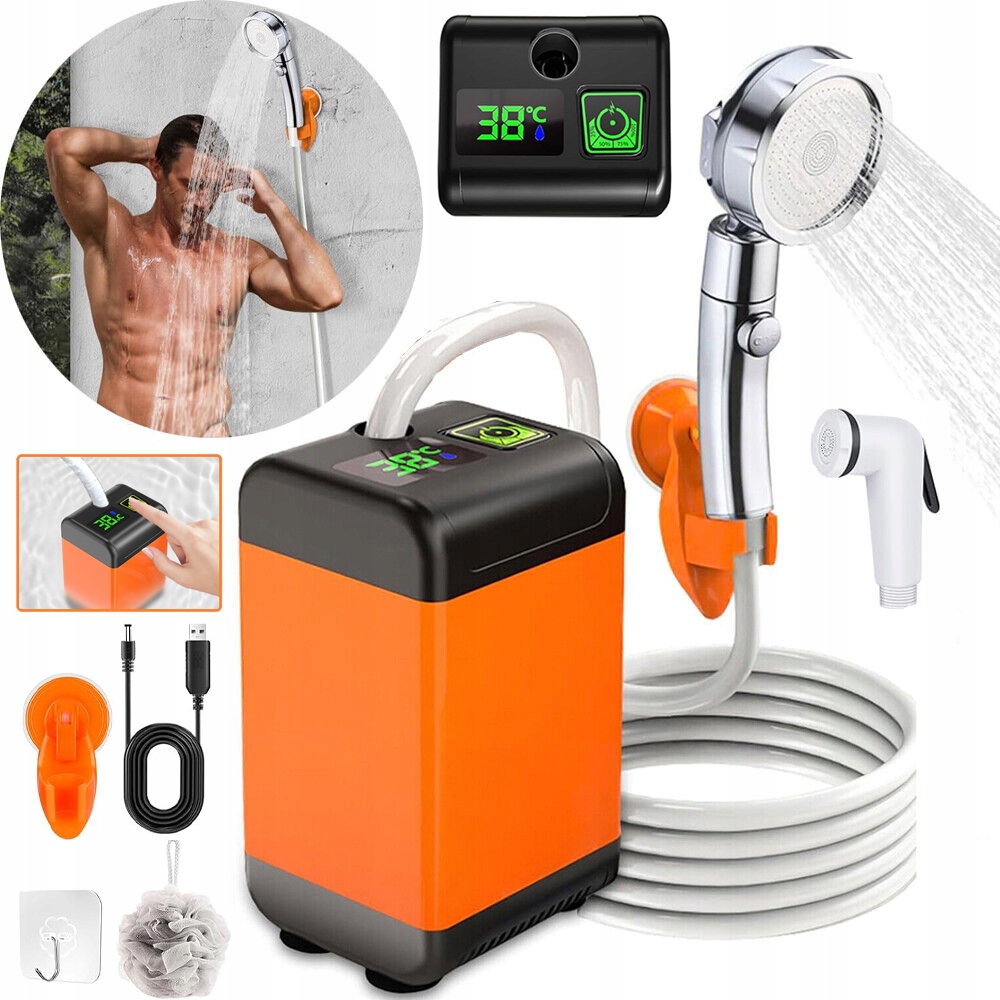 Camping Shower Przenośna Prysznicowa Na Zewnątrz 6000MAH LCD Z Pompką