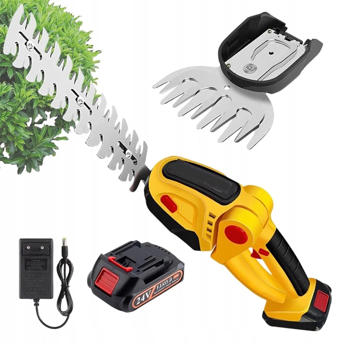Bezdrátový Zastřihovač 1500 Mah S Nastavitelným Úhlem Pro Živé Ploty, Žlutý