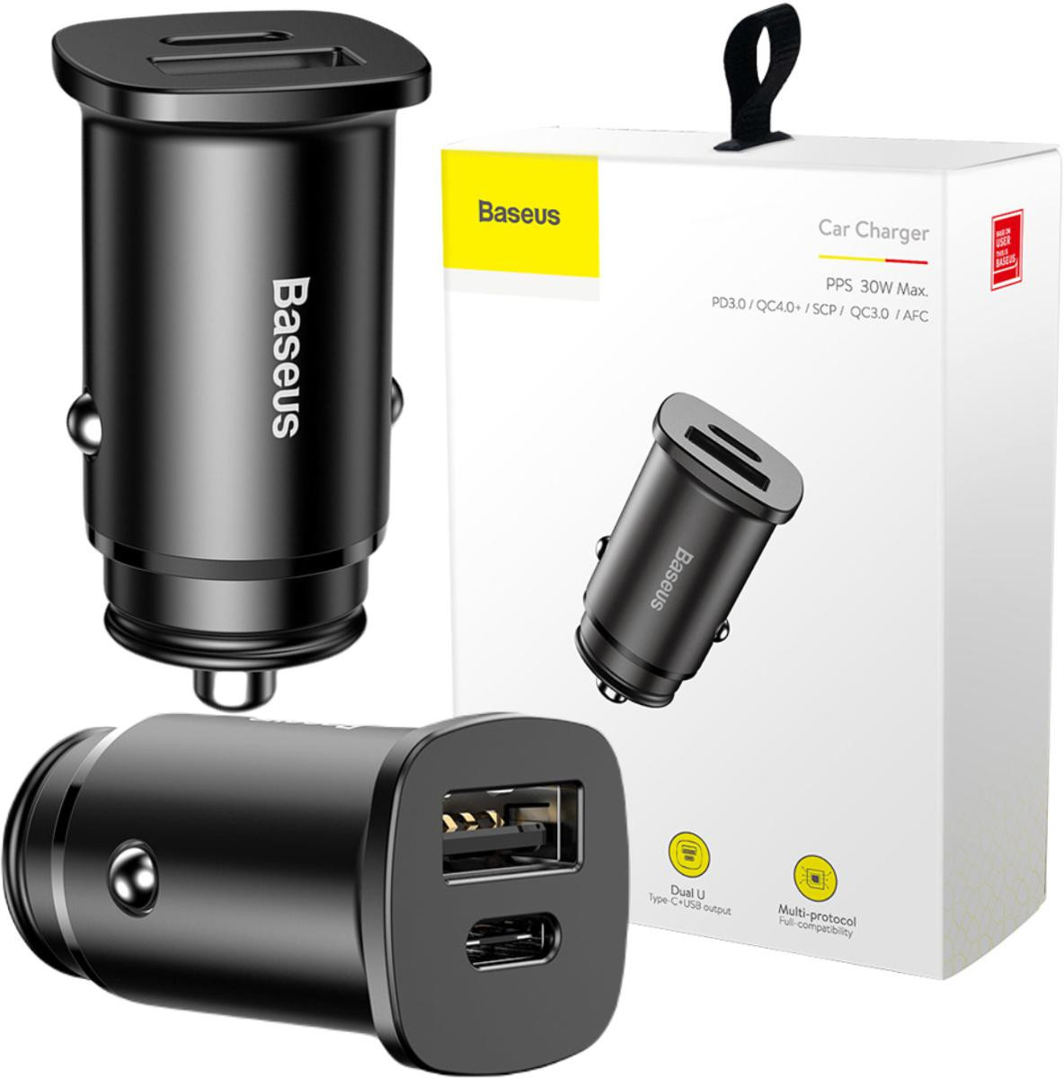 Ładowarka Samochodowa Baseus Square CCALL-AS01 30W 5A 1x Usb-a 1x Usb-c Qc