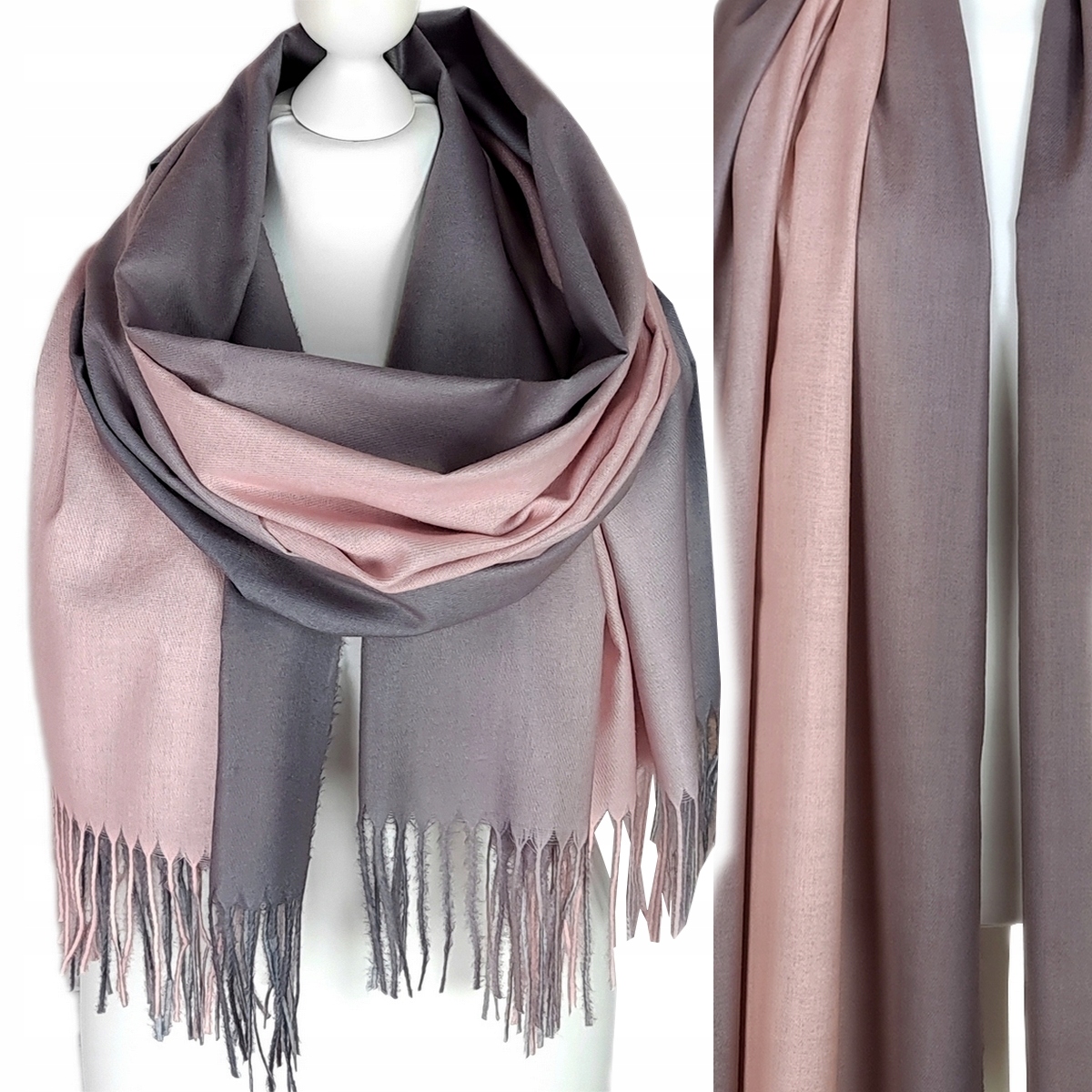Modny CIEPŁY SZAL CIENIOWANY duży damski długi szalik DWUSTRONNY - KOLORY