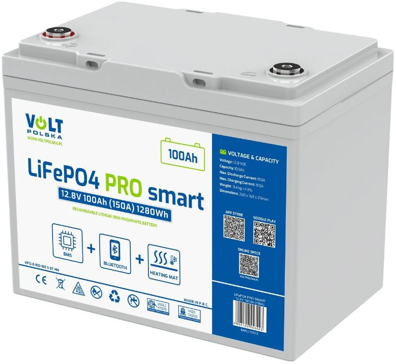 LiFePO4 akumulátor Volt Polska Pro Smart 12,8V 100 Ah (150A) Bms Bluetooth