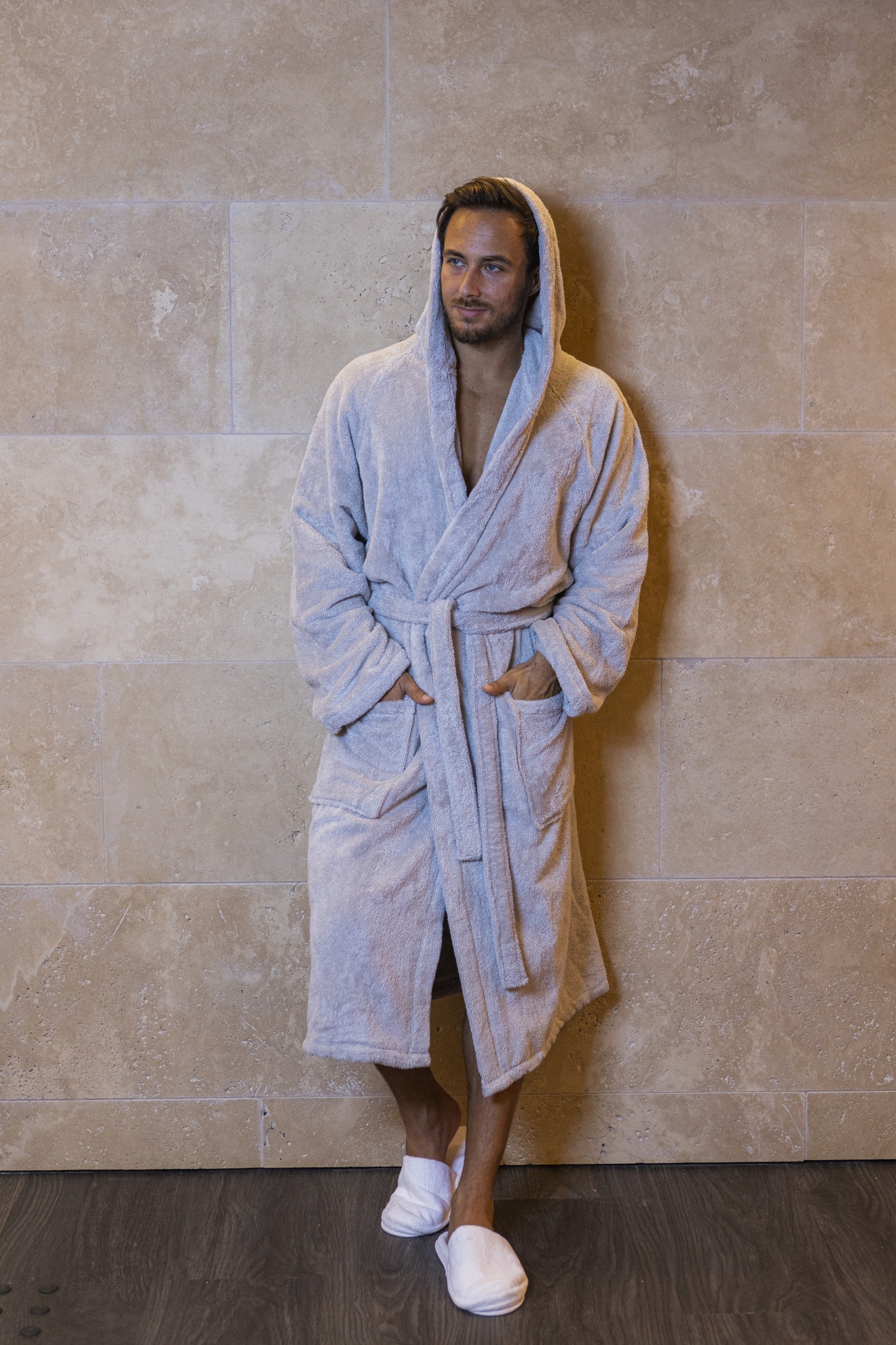 Prémiový župan s kapucí unisex 100% Bavlna silný 400 g/m2 šedý „M“