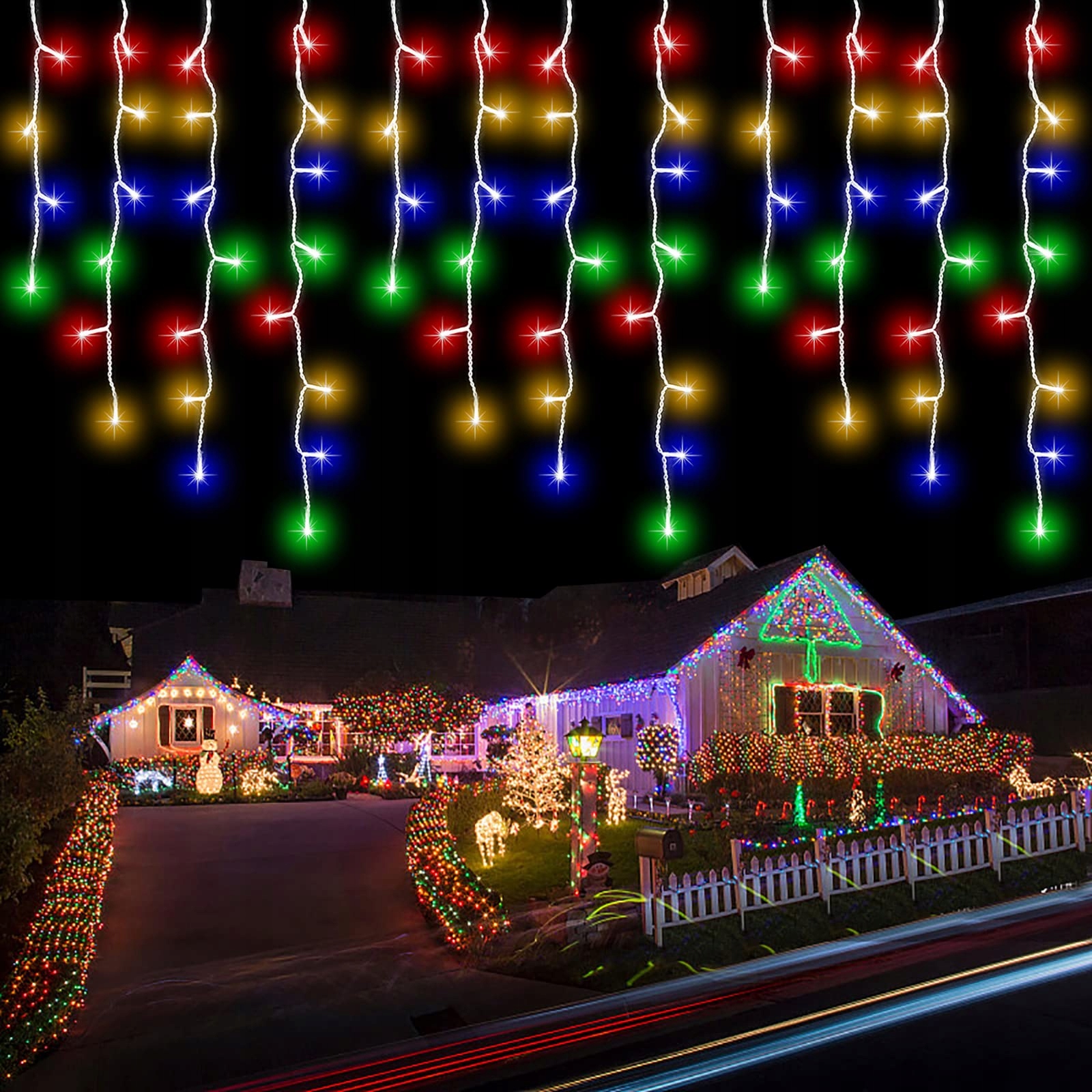 INTERGO Kurtyna Świetlna Zewnętrzna Lampki Kolorowe 8 Trybów 15M 600LED