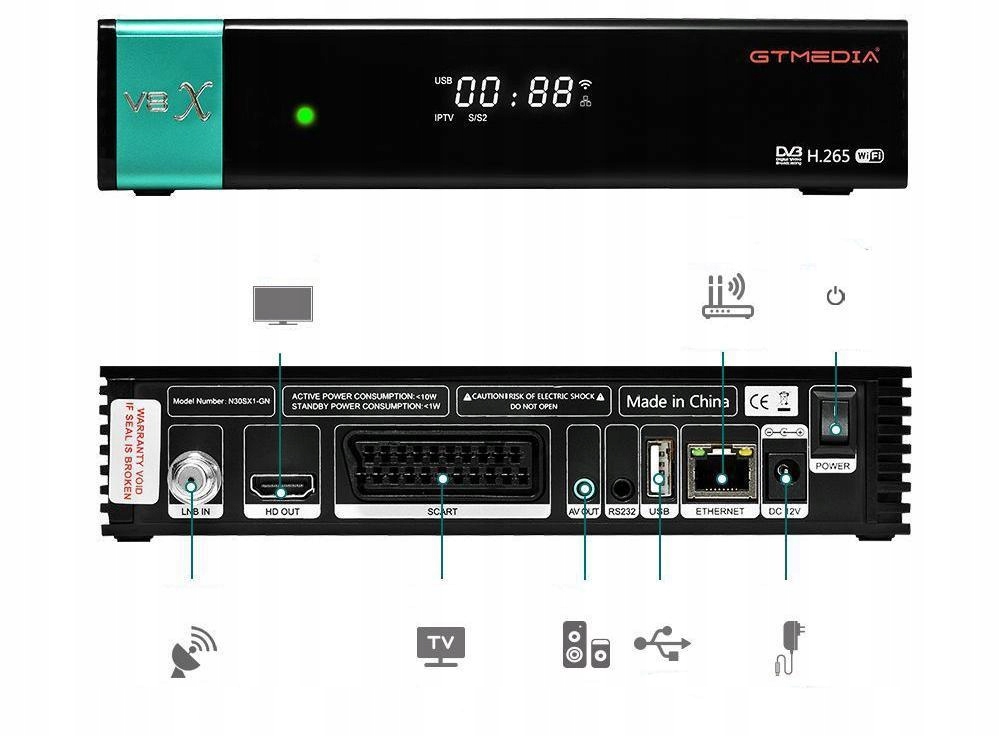Dekoder Freesat GTMedia V8X Cccam Oscam YouTube Kolor czarny