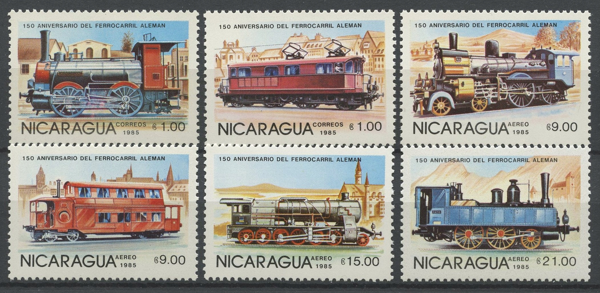 Nikaragua** Mi. 2579-84 Kolejnictwo