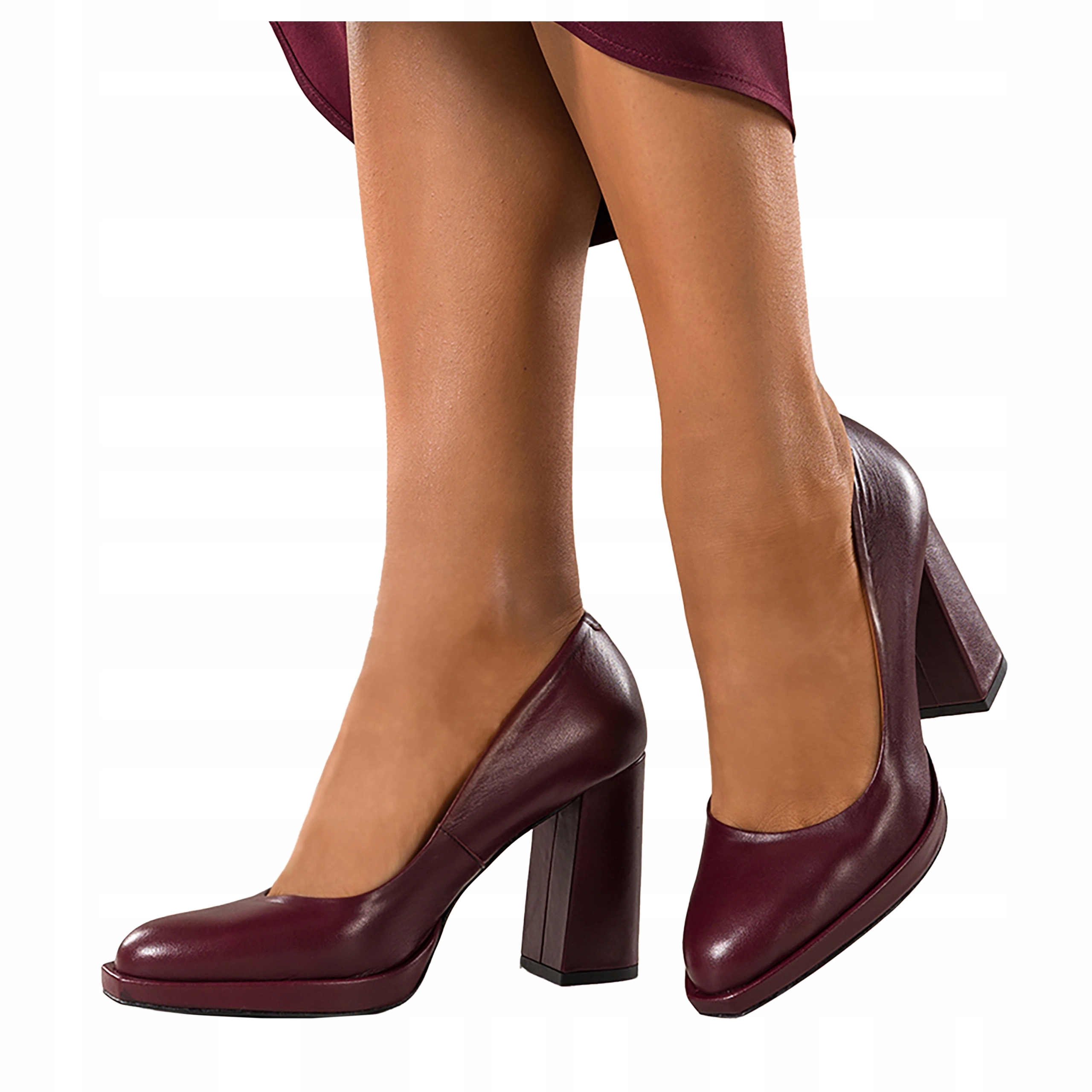 Bordové Kožené Lodičky Dámské Pohodlné Na Sloupku Elegantní Módní vel 41