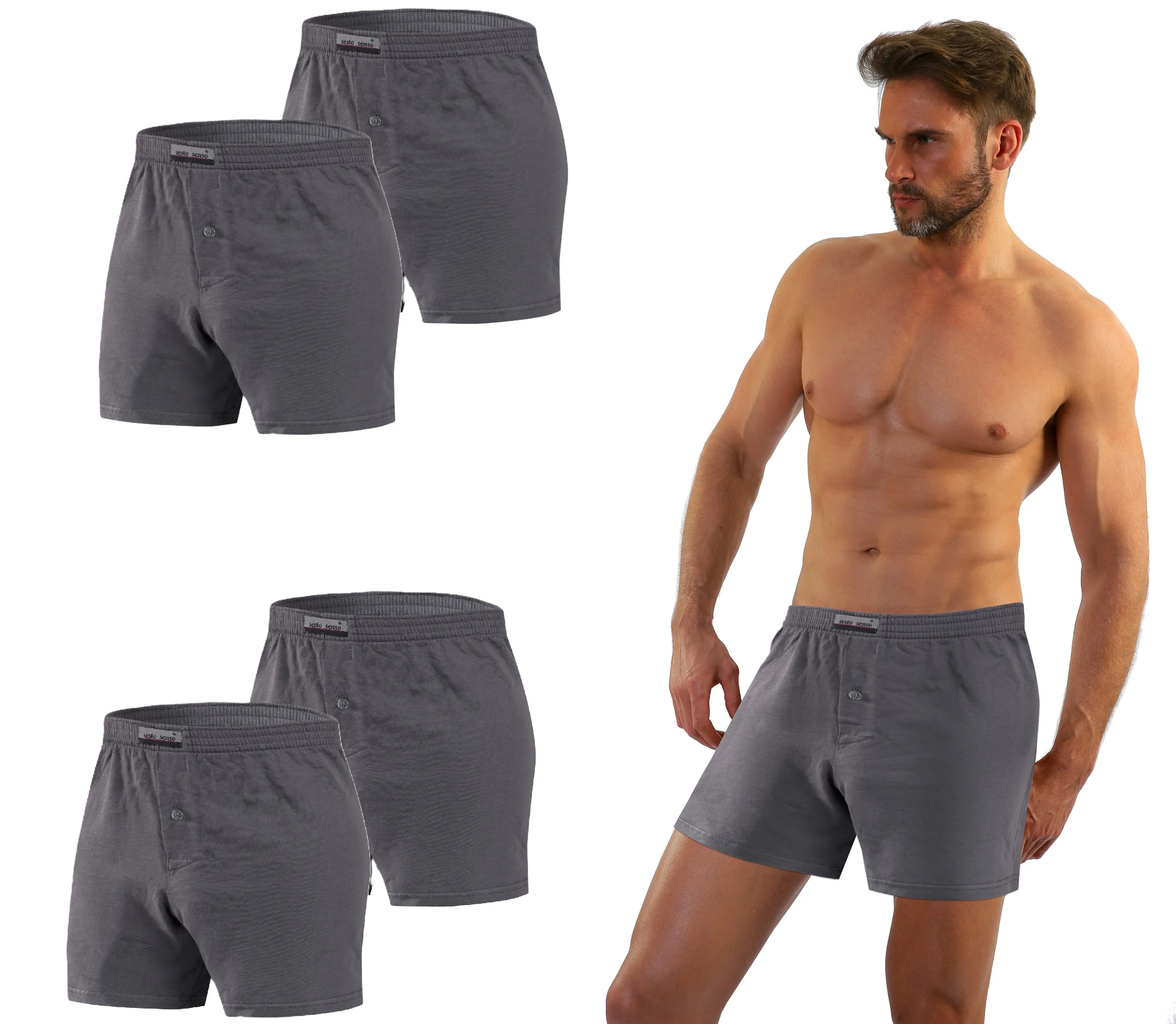 Sesto Senso 4-PAK pánské boxerky BM01 volné bavlněné hladké grafit 4XL