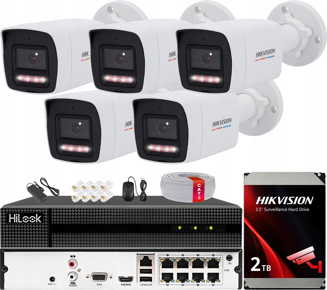 Monitorovací sada 5 kamer DS-2CD1047G2H-LIUF/SL 4MPx ColorVu Hikvision 2TB