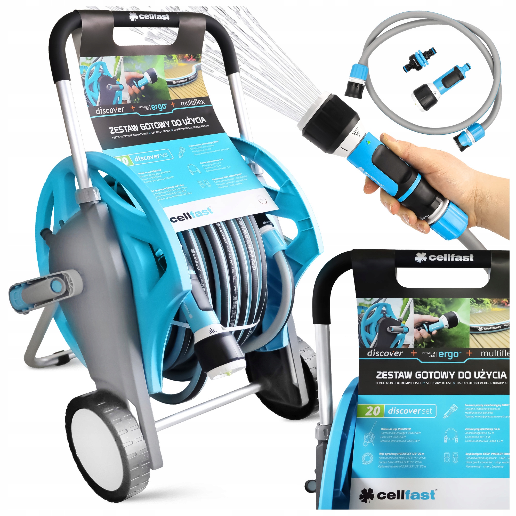 Záhradná Hadica Na Kočíku 1/2" 20 m Cellfast Navíjací bubon Sada Na Kolieskach