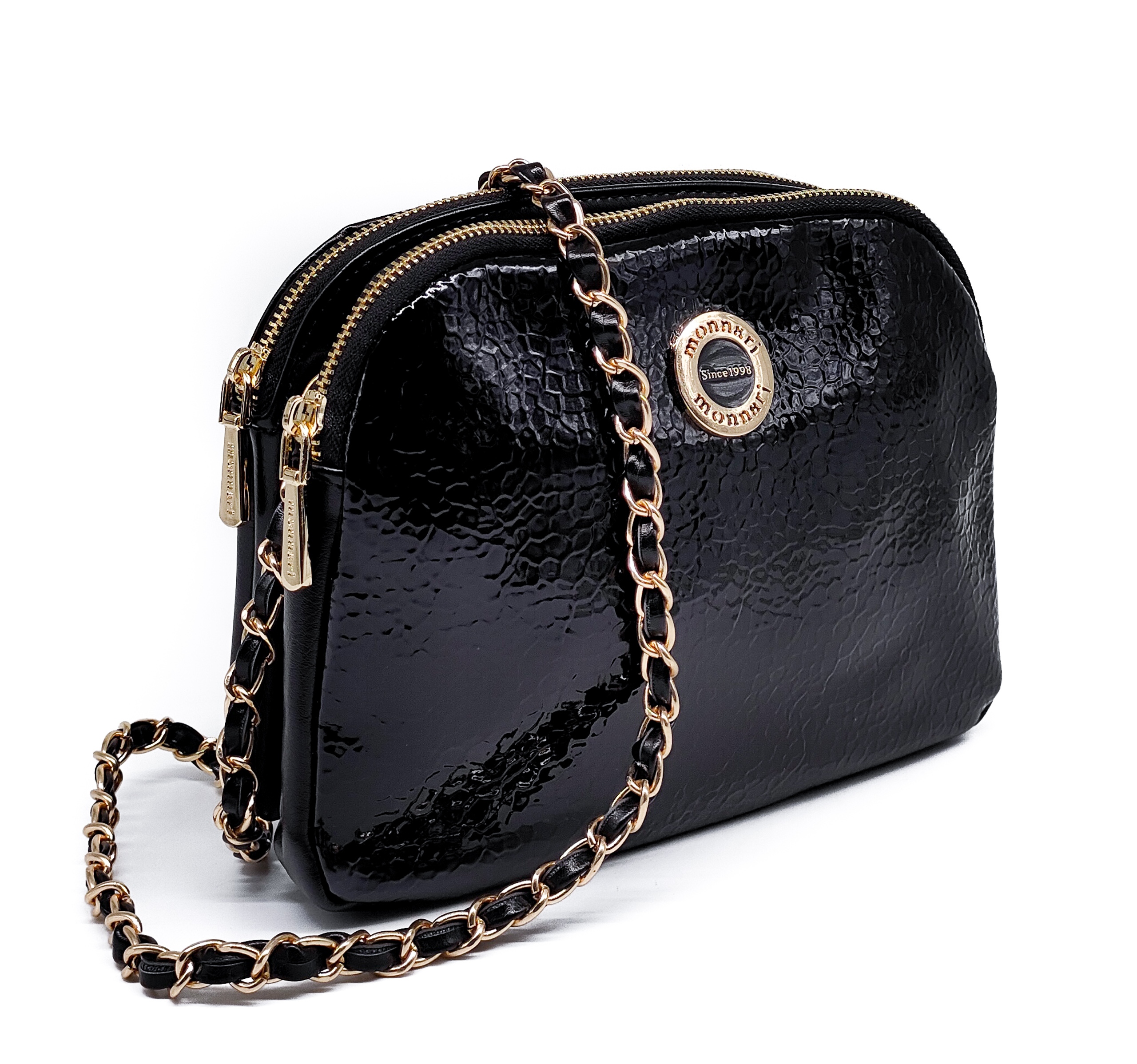 Dwukomorowa listonoszka Monnari Czarna croco 0690 Kod producenta BAG0690-020 Czarne croco